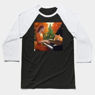 A Female Pianist With A Contented Orange Cat Sitting On The Piano In The English Countryside With An Autumn Mist Baseball T-Shirt